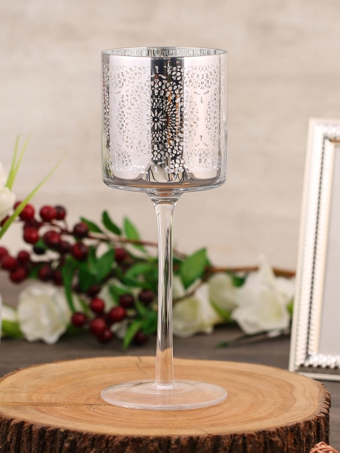 

Pure Home and Living Silver-Toned Patterned Candle Holder with Stem