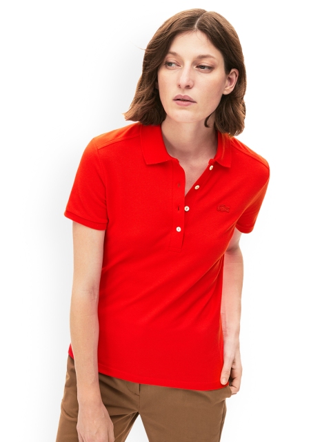 

Lacoste Women Red Solid Polo Collar T-shirt