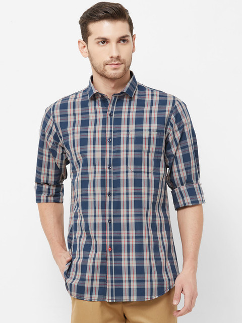 

Solemio Men Navy Blue & Grey Regular Fit Checked Casual Shirt