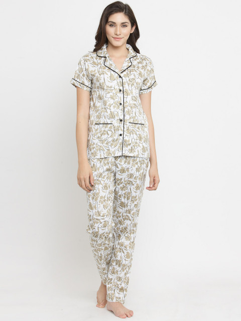 

Claura Women Brown & White Printed Night suit