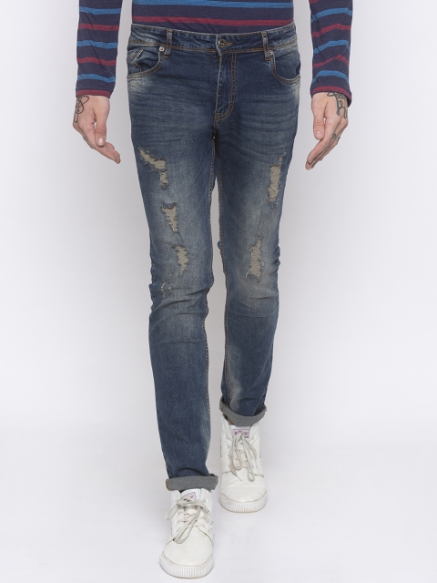 

Globus Men Blue Slim Fit Mid-Rise Low Distress Jeans