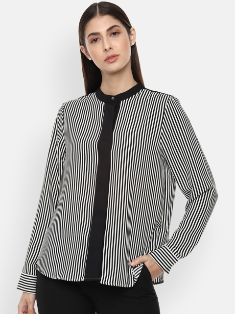 

Van Heusen Woman Women Black & White Regular Fit Striped Casual Shirt