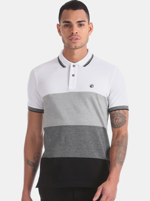 

RUF & TUF Men White Colourblocked Polo Collar T-shirt