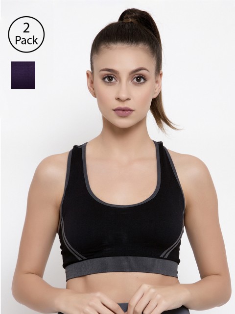

Friskers Pack of 2 Solid Non-Wired Lightly Padded Sports Bras O-3606-01-17-30B, Purple