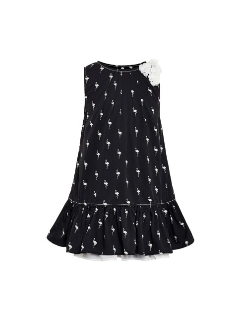 

Miyo Girls Black Flamingo Printed A-Line Dress