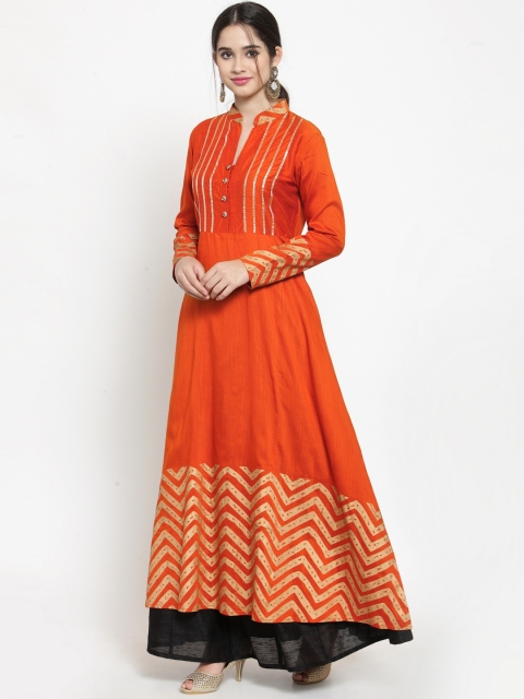 

Get Glamr Women Rust Orange Striped Ethinic Maxi Dress