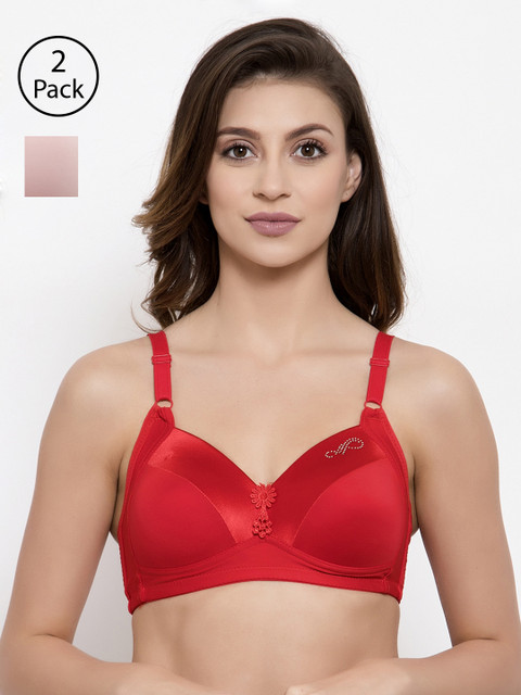 

Friskers Pack of 2 Solid Underwired Lightly Padded Everyday Bras O-707-03-21, Red