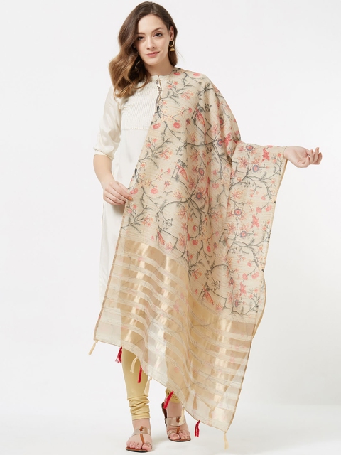 

Faserz Beige & Pink Floral Print Dupatta