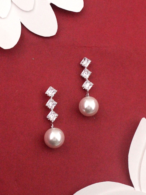 

Sia Art Jewellery Silver-Toned & White Classic Drop Earrings