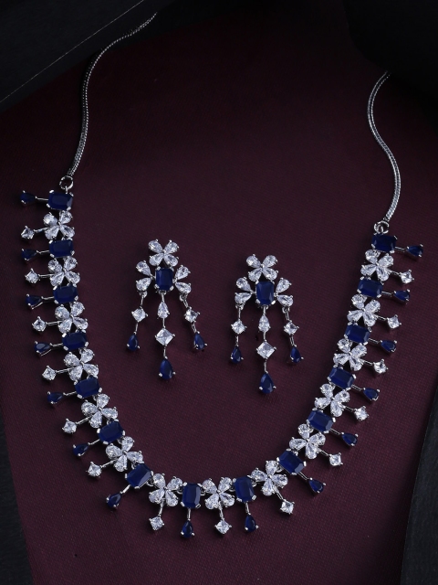 

Studio Voylla Silver-Plated Blue & White Zircon-Studded Handcrafted Jewellery Set
