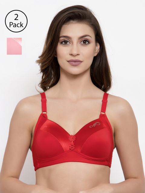 

Friskers Pack of 2 Solid Underwired Lightly Padded Push-Up Bras O-707-03-15-34B, Pink