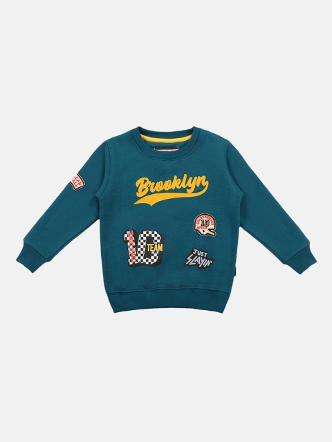 

Lil Tomatoes Boys Teal Green Printed Sweatshirt