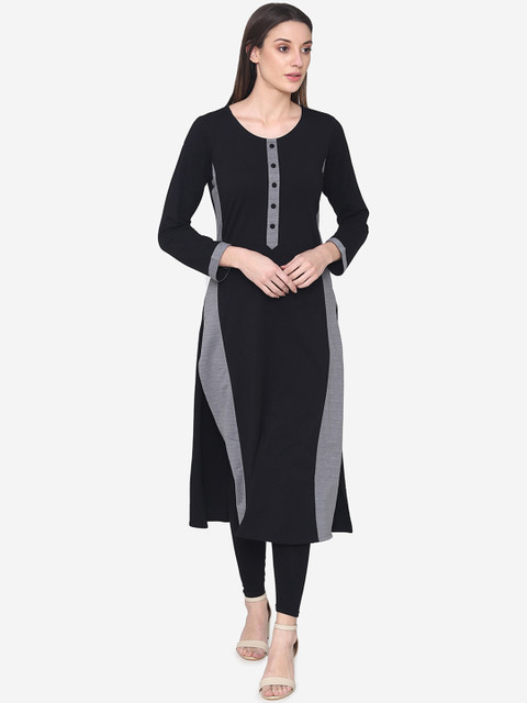 

Laabha Women Black & Grey Colourblocked Straight Kurta