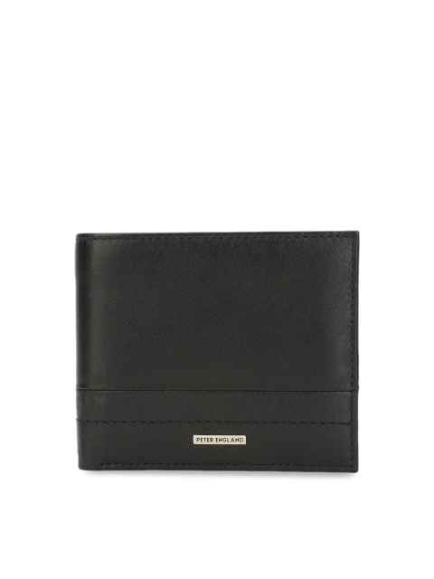 

Peter England Men Black Solid Leather Two Fold Wallet