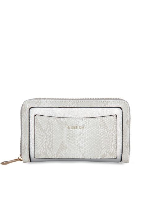 

ESBEDA Women Silver-Toned Snakeskin Print Zip Around Wallet