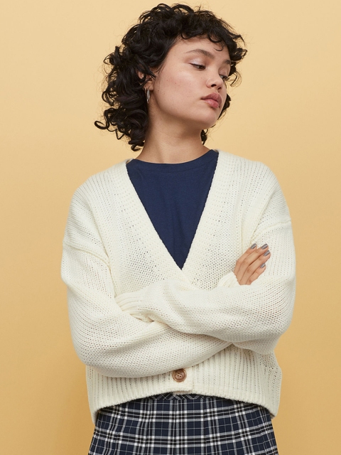 

H&M Women White Solid Boxy-Style Cardigan