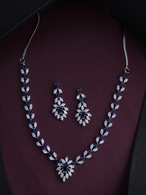 

Studio Voylla Silver-Plated Blue & White CZ Stone Studded Handcrafted Jewellery Set