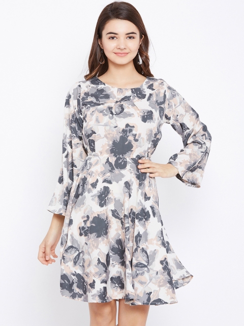 

AASK Women Cream-Coloured & Black Printed Fit and Flare Dress