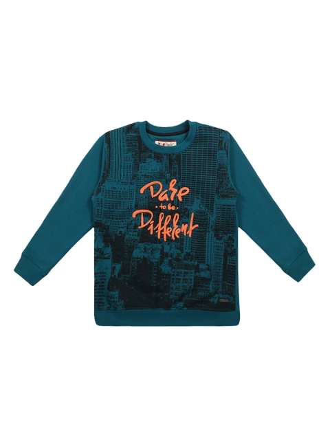 

Lil Tomatoes Boys Teal Green & Orange Printed Sweatshirt
