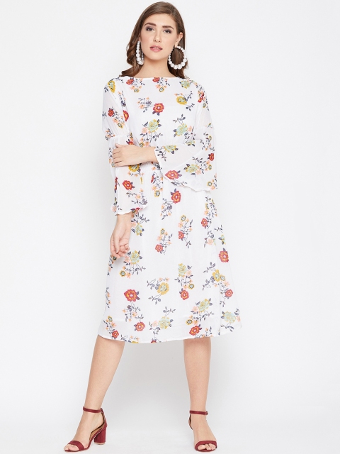 

AASK Women White Floral Print A-Line Dress