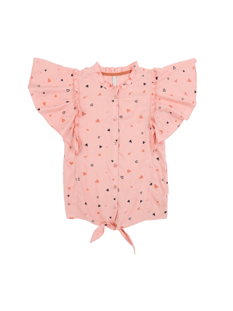 

Pantaloons Junior Girls Peach-Coloured Printed Regular Chambray Top