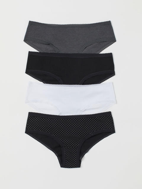 

H&M Women 4-Pack Cotton Hipster Sustainable Briefs, Black