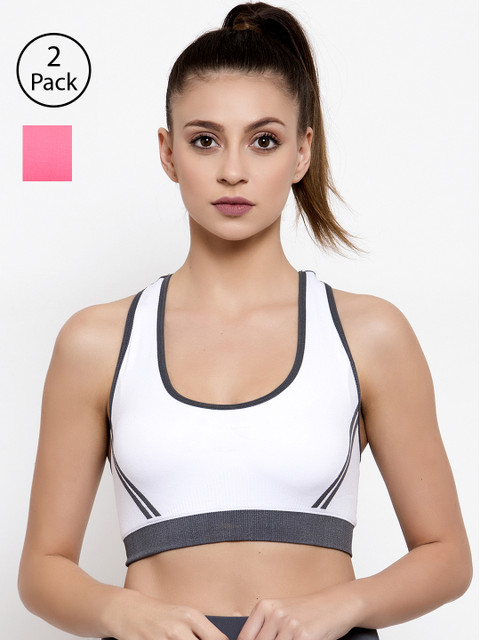 

Friskers Pack of 2 Solid Non-Wired Lightly Padded Sports Bras O-3606-02-10, Pink