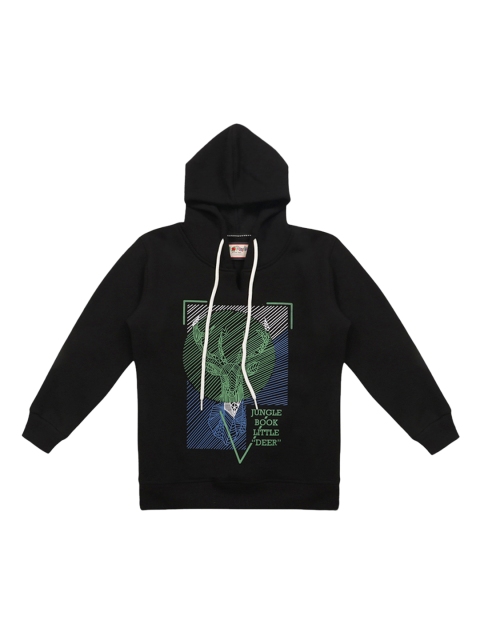 

Lil Tomatoes Boys Black Printed Hooded Sweatshirt