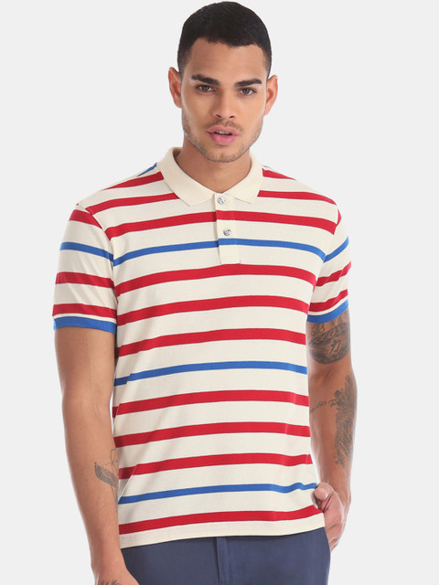 

RUF & TUF Men White Printed Polo Collar T-shirt