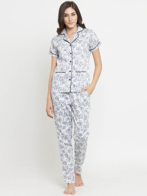 

Claura Women White & Grey Printed Night suit