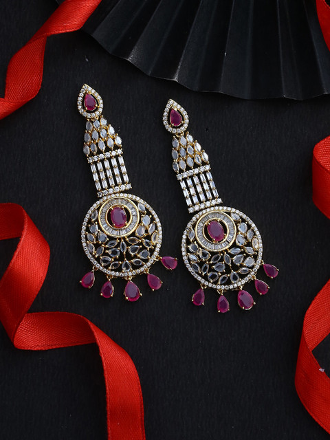 

Studio Voylla Gold-Plating & Red Cubic Zirconia Contemporary Drop Earrings