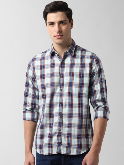 

Peter England Casuals Men Blue & Brown Slim Fit Checked Casual Shirt