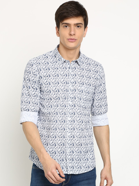 

Crocodile Men Navy Blue & White Slim Fit Printed Casual Shirt
