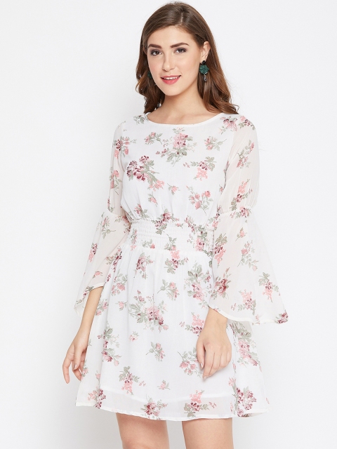 

AASK Women White Floral Print Empire Dress