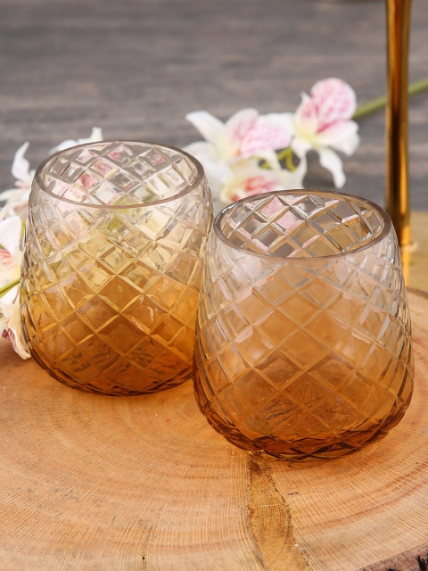 

Pure Home and Living Set of 2 Orange Textured Votive Glass Candle Holders