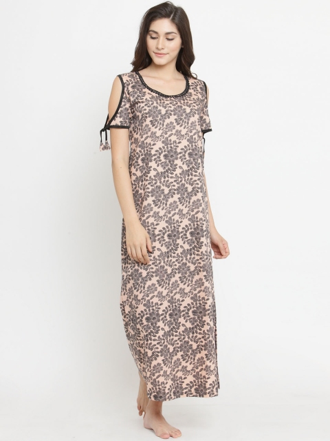 

Claura Peach-Coloured & Black Printed Nightdress