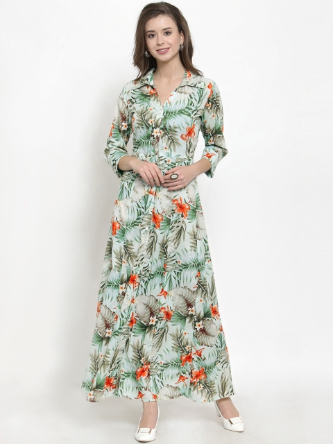 Get Glamr Women Green Printed Ethnic Maxi Dress