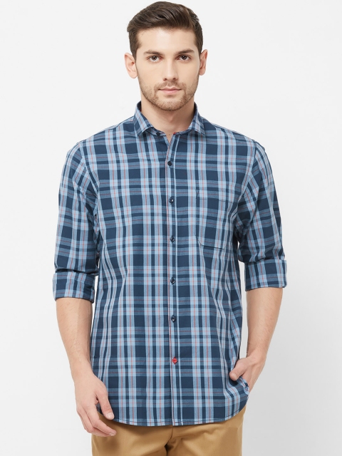 

Solemio Men Navy Blue & Grey Regular Fit Checked Casual Shirt