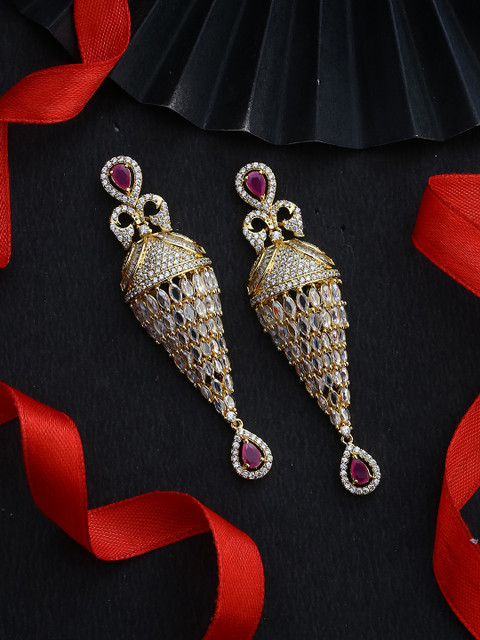 

Studio Voylla Gold-Plated & Red Dome Shaped Drop Earrings