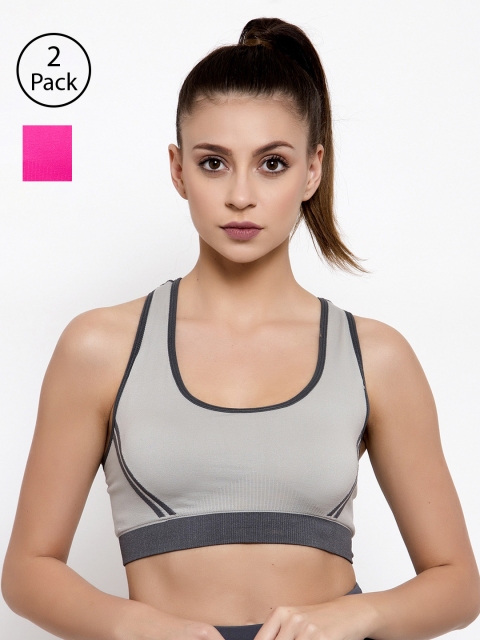 

Friskers Pack of 2 Solid Non-Wired Lightly Padded Sports Bras O-3606-04-07-30B, Grey