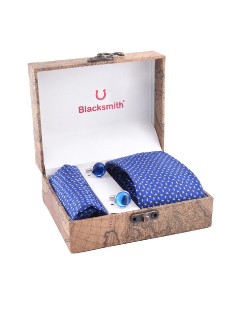 

Blacksmith Men Blue & Silver-Toned Patterned Accessory Gift Set