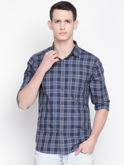 

BYFORD by Pantaloons Men Navy Blue Slim Fit Checked Casual Shirt