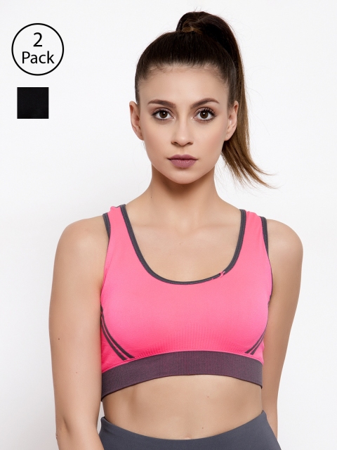 

Friskers Pack of 2 Solid Non-Wired Lightly Padded Sports Bras O-3606-01-10, Pink