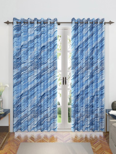 

Divine Casa Set of 2 Blue & White Sheer Door Curtains