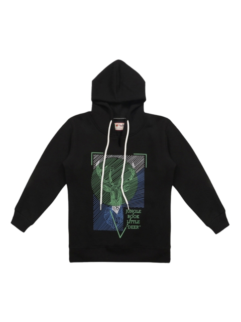 

Lil Tomatoes Boys Black Printed Hooded Sweatshirt