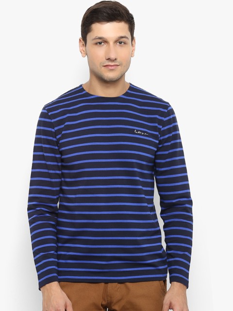 

Red Tape Men Blue Striped Round Neck T-shirt