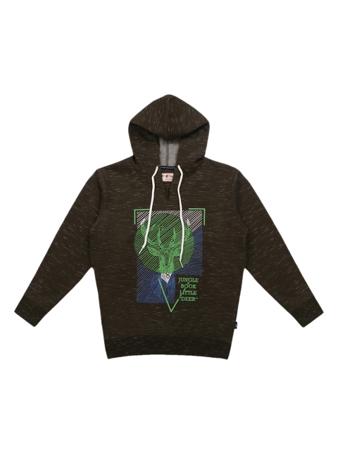 

Lil Tomatoes Boys Olive Brown Printed Hooded Sweatshirt