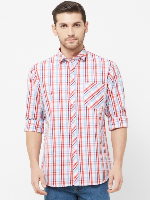 

Solemio Men Red & White Regular Fit Checked Casual Shirt