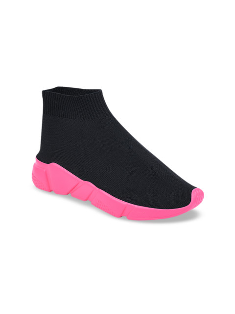 

URBANE Women Black Colourblocked Textile Mid-Top Sneakers