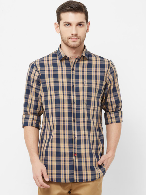 

Solemio Men Navy Blue & Beige Regular Fit Checked Casual Shirt